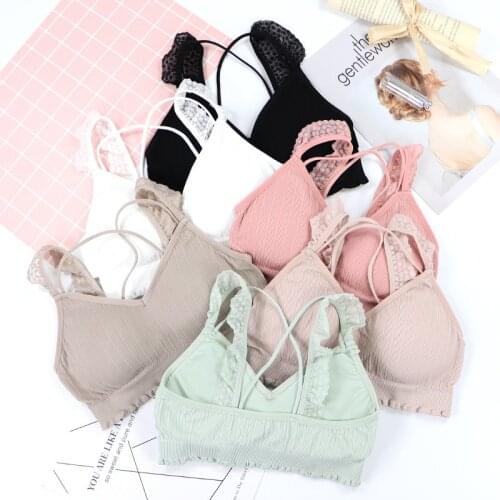 SVOKOR Sexy Seamless Lace Bra Wrapped Bralette No Steel Ring Back Cross No-adjusted Straps Sleeping Lingerie Active Sports Bras