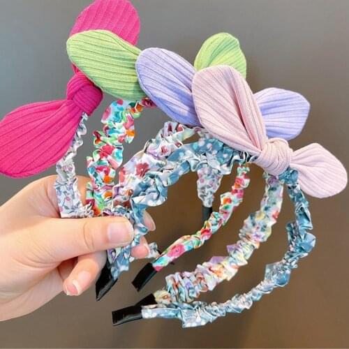 Kids Cloth Flowers Printed Hairband Small Fresh Style Lovely Fashion Baby Rabbit Ears Bowknot Headband Girls Cute Hair Hoops