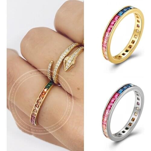 Exquisite Rainbow Zircon Ring 925 Silver Fashion Graceful Ring For Women Birthday Gifts Wedding Parties Wholesale Jewelry