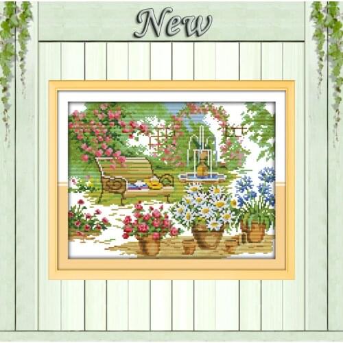 The beautiful garden Scenery painting,Counted print on the canvas DMC 14CT 11CT DIY Cross Stitch Needlework kits Embroidery Sets
