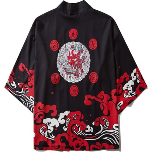 Japanese Demon Kimono Man Haori Obi Clothes Fashion Tradition Clothing Male China Kimono Robe Men Cardigan Shirt Black Yukata