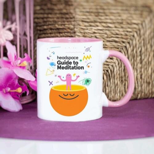 Meditation Coffee Mug 11oz Pink Black Ceramic Mug Friend Surprised Gift Travel Mug and Cup