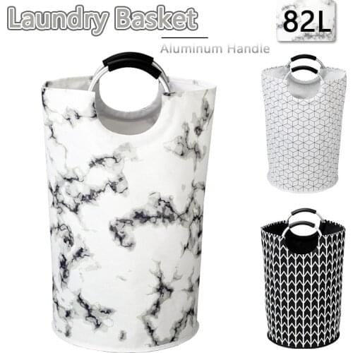 Marble Pattern Laundry Basket Large Foldable Fabric Oxford Cloth Waterproof Large-capacity Clothing Storage Bag with Handle