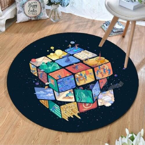 3D Round Rubiks Cube Rug Kids Room Big Carpet For living Room Flower Design Mat Baby Play Rug Christmas Home Decoration Carpet