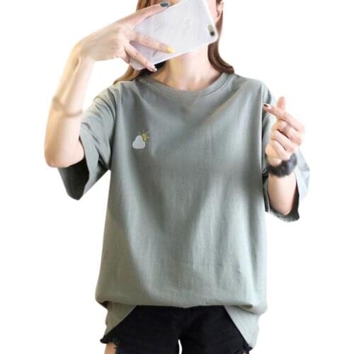 Fashion Loose T-shirt Women Short Sleeve Summer Print Simple Student Couple Round Neck Top