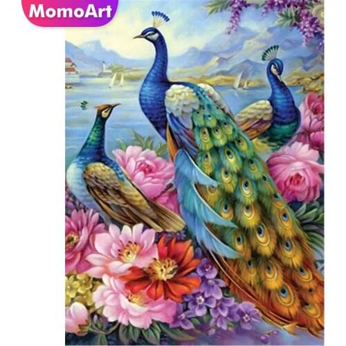 MomoArt 5D DIY Diamond Painting Peacock Full Square Round Diamond Embroidery Flower Animal Rhinestone Art Wall Art Decorations