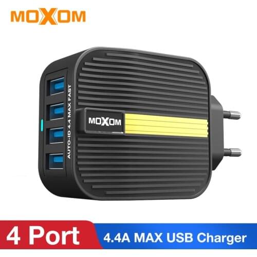 MOXOM USB Charger 4 Port USB Wall Charger AUTO ID Mobile Phone Charger Fast Charger For iPhone Samsung Huawei With USB Cable