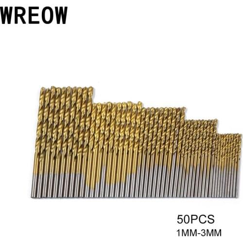 WREOW 50PCS High Speed Steel Drill Bits Set straight shank HSS Twist Drill Bits woodenworking Set hand tool 1/1.5/2.0/2.5/3mm