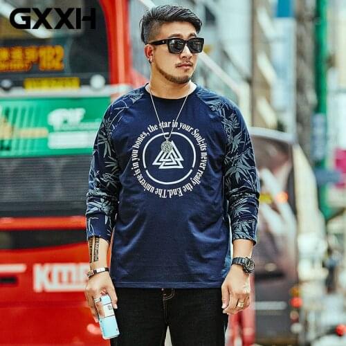 New Autumn GXXH Mens Long Sleeved T-shirt Plus Size XXL-7XL Fashion Large Size Mens Loose Creative Print T-shirt Round Neck Tee