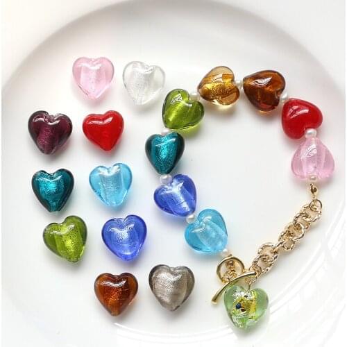 New arrived 50pcs/lot 15mm color print cartoon hearts shape Straight hole glass beads diy jewelry earring/bracelet accessory