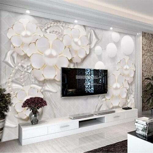 Beibehang Custom wallpaper 3D solid mural holy white luxury jewelry flower living room TV background wall papers home decor 3d