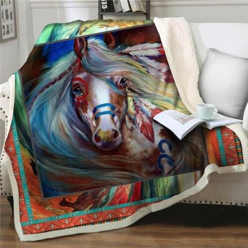 3D Cartoon horse printing Sherpa Blanket Thick Warm Soft Flannel Blankets Sofa Bedding Bedspread Sleep quilt Cover Home textiles