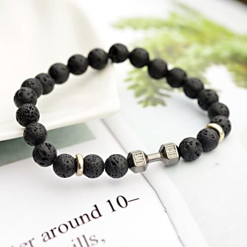 OIQUEI Volcanic Natural Lava Stone Dumbbell Bracelet Men Healing Balance Stretch Yoga Bracelets For Woman man pulsera hombre