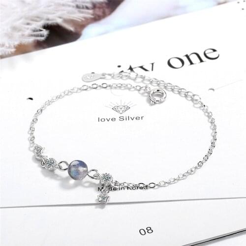 ORZTOON Fashion Charm Star Moon Planet Bracelets for Women Elegant Silver Color Slim Chain Bracelet Trendy Female Jewelry 2021