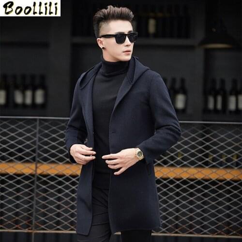 Boollili Autumn Winter Warm Wool Coat Men Cashmere Coats and Jackets 2020 Fashion Hooded Overcoat Casaco Masculino