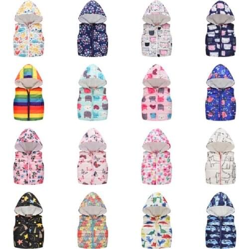 Autumn Winter Baby Clothes Boys Baby Vest Car Print Kids New Fashion Jackets Sleeveless Hooded Girls Coats Children Warm Clothes