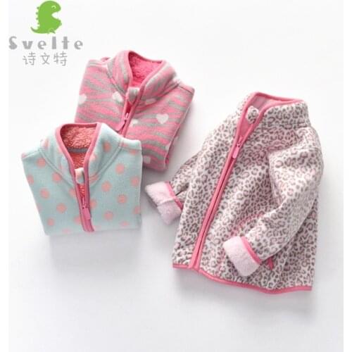 Autumn Winter New Girls Jacket Stand-up Collar Casual Kids Plus Velvet Thick Jackets Love Dots Print Zipper Warm Coats for Girls