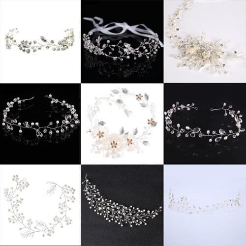 Fashion Silver Color Hair Jewelry Simulated Pearl Rhinestone Headband Bridal tiaras Hairbands Headpiece Wedding Hair Accessories
