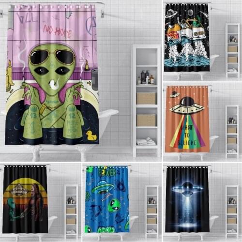 Spaceship Alien Pattern Bath curtain Waterproof Shower Curtains Polyester Cartoon Bath Hippie Printed Curtain for Bathroom Home