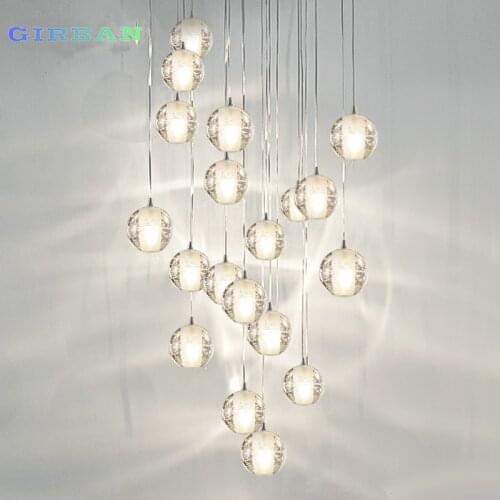 Modern Crystal Chandelier Light Ball Hanging Lamp G4 LED Cristal Lamps for Staircase Home Hotel Villa Pendant Lights Fixtures