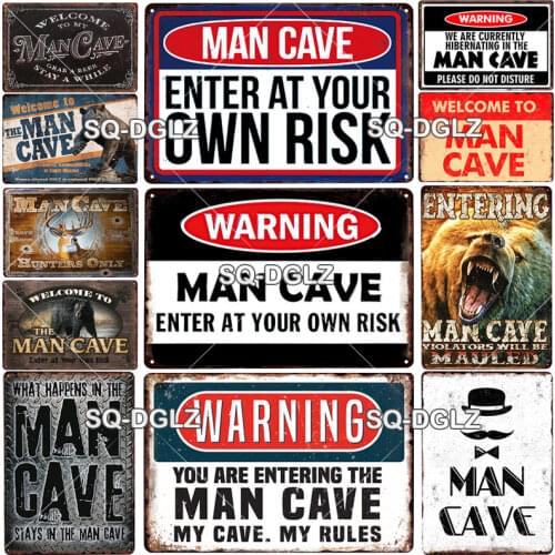 [SQ-DGLZ] New Warning Man Cave Enter At Your Own Risk Tin Sign Wall Decor Beer Metal Crafts Retro Painting Plaques Art Poster