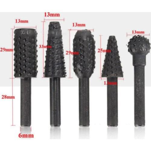 5pcs/Set Rotary Burr Wood Carving File Rasp Drill Bits 1/4 Inch Shank Tool Sale