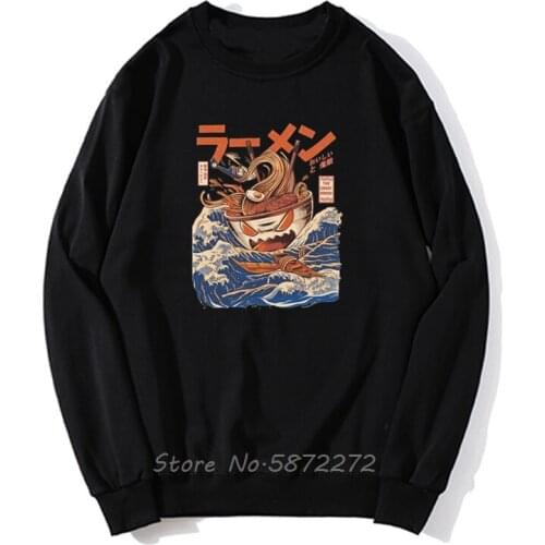 The Great Wave Off Kanagawa Hoodie Ramen Noodles Hokusai Hoodies Digital Print Soft Breathable Men Pollover Sweatshirt Fleece