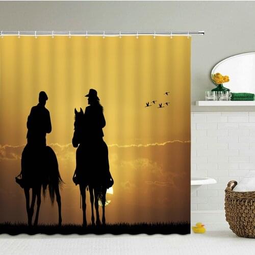 3D Sunlight Ocean Scenery Shower Curtains Decoration Waterproof Fabric Sunset Dusk Sea Dolphin Cowboy Bath Curtain Bathroom