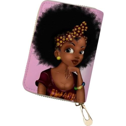 HaoYun Women PU Leather ID Card Cover Mini African Girls Prints Business Card Holder for Ladies Travel Wallet Case Coin Purse