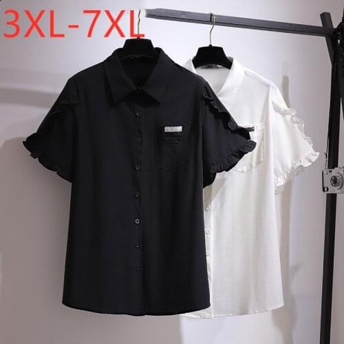 New 2021 Ladies Summer Plus Size Tops For Women Large Short Sleeve Loose Casual Cotton Pocket Black Shirt 3XL 4XL 5XL 6XL 7XL
