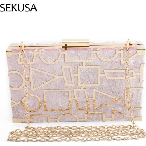 Golden Metal Hollow Out Style Women Evening Bags Velvet Flap Design Day Clutch Handbags With Small Messenger