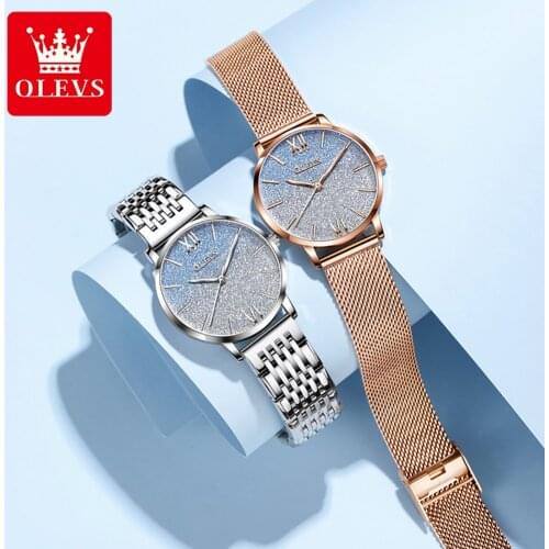 OLEVS Luxury Stainless Steel Bracelet Starry Sky Dial Casual Ladies Quartz Wristwatches Women Fashion Watch Montre Feminino 6893