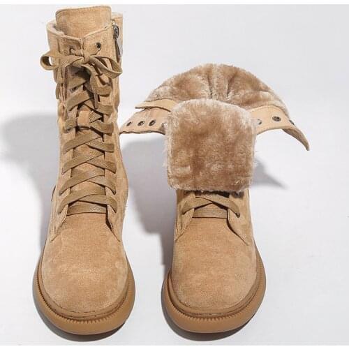 Women Ladies Snow Boots 2020 Winter Womens Warm Plush Flat Woman Suede Female Lace Up Comfort Shoes Ladies Casual Footwear