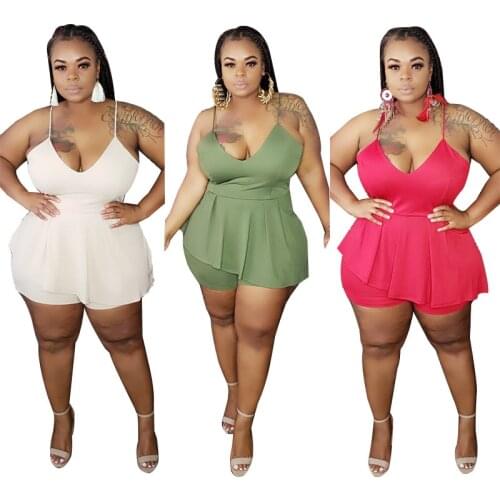 Fashion Plus Size Women Halter Backless Jumpsuits 3XL 4XL 5XL Sexy Lady Sleeveless Shorts Streetwear Summer Clothing