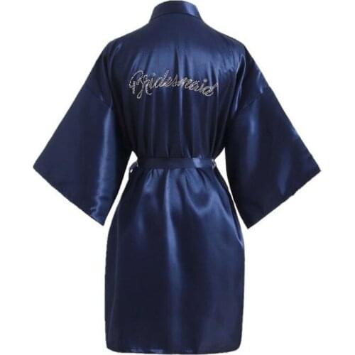 Sexy Female Satin Kimono Gown Solid Diamond Bridesmaid Robe Wedding Bride Short Robe Chinese Style Women Mini Bathrobe Sleepwear