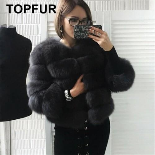 TOPFUR New Fashion Winter Female Coat Real Fur Coat For Women Natural Brown Fox Fur Outerwear & Coats Basic Jackets Short