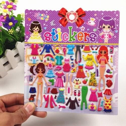 1 Sheet Kids Girl Dress Up Stickers 3D Bubble Stickers for Girl Diary Phone Laptop Book Kids Anime Kawaii Stickers Girl Toy ST01