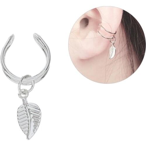 1pc Pendant Ear Clip Fashion Hollow Leaf Decor Non Piercing Clip On Earring Jewelry Accessories Party Dress Up For Women Girls