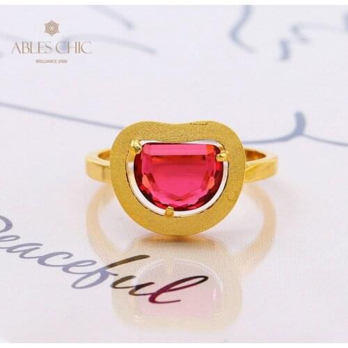 18K Gold Tone 925 Silver Matte Finish Ruby Apple Zircon Rings Minimalist Solitaire Red CZ Stone Wedding Ring Fine Jewelry 2021