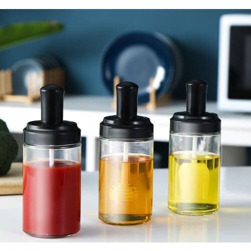 250Ml Spice Organizer Spice Jars Kitchen Seasoning Box with Oil Brush Honey Bottle Lid Spoon Integrated Kitchen Gadgets