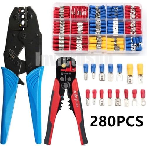 280Pcs Spade Terminals Insulated Cable Connector Electrical Wire Assorted Crimp Butt Ring Fork Set Ring Lugs + Crimping Plier