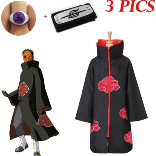 3 PICS Akatsuki Uchiha Tobi Obito Akatsuki Cosplay Costume Cloak Mask Halloween Man Woman Cosplay Costume Headband Accessories