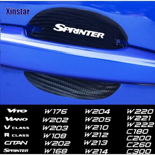 4Pcs Carbon Fiber Car Door HandleSticker For Mercedes Benz AMG CITAN R V CLASS SPRINTER VIANO VITO W203 W204 W205 W124 W213 W212