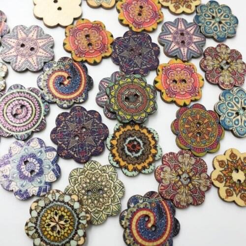 50pcs 24mm Wooden Flowers Shape Buttons Sewing Clothings Handmade DIY Crafts Scrapbooking WB612