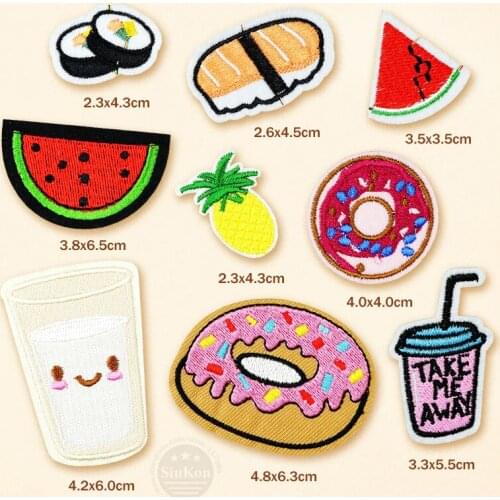 9pcs/lot Sushi Water Fruits Food Cartoon Badge DIY Embroidery Patch Applique Clothes Ironing Clothing Sewing Supplies Decorative
