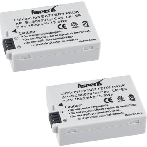 AsperX 2Pcs LP-E8 LPE8 LP E8 Camera Batteries for Canon EOS 550D 600D 650D 700D kiss X4 X5 X6i X7i Rebel T2i T3i T4i T5i