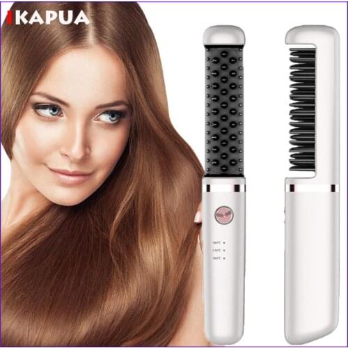 Wireless Hair Straightening Brush USB Rechargeable Hot Comb Portable Hair Straightener Professional Hair Flat Iron Styling Tool