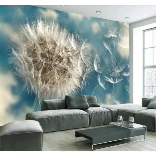 Customize large mural light blue pure beautiful dandelion simple TV backdrop wall wallpaper for walls 3 d papier peint