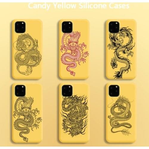 Chinese style black dragon Phone Case for iPhone 8 7 6 6S Plus X 5S SE 2020 XR 11 12 Pro mini pro XS MAX Candy yellow Silicone
