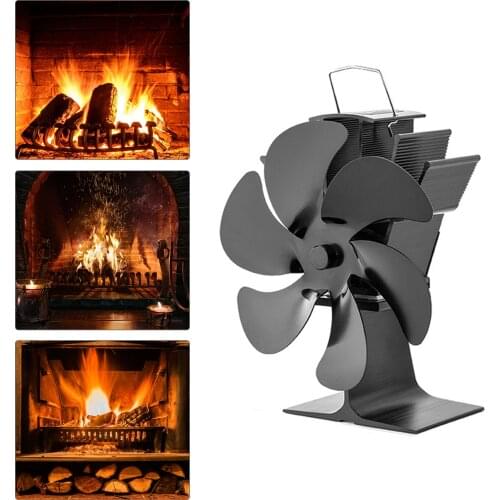 Black Fireplace Fan 6 Blades Heat Powered Stove Fan Log Wood Burner Eco-fan Quiet Home Fireplace Fan Efficient Heat Distribution